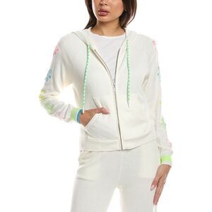 Wispr Womens  Floral Embroidery Silk-Blend Hoodie, Blue